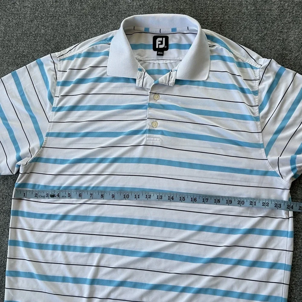 Footjoy Shirt Men Large Blue White Stripe Golf Polo Performance Hybrid Relax Fit